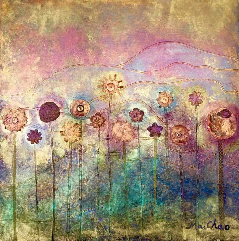 'Wildflowers and Mountains' 24x24, Mixed Media